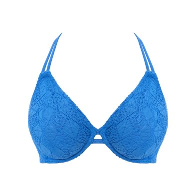 Top de bikini halter azul Nomad Nights de Freya frontal